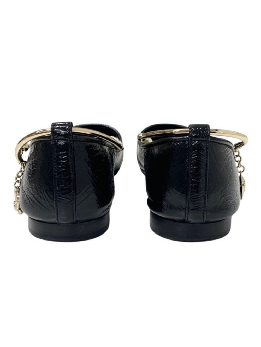 Chanel Flat Shoes Leather Black Gold Ballet Ballerina Coco Mark Pearl - Picture 5 of 10